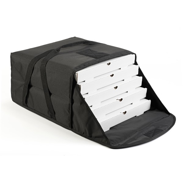 large 16" pizza delivery bag in black nylon with velcro closure and sturdy nylon straps