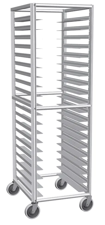 adjustable, wide slot pan rack, 20 slots, 5" casters