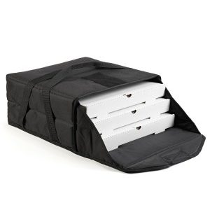 23" pizza delivery bag in black with velcro closure and nylon handles