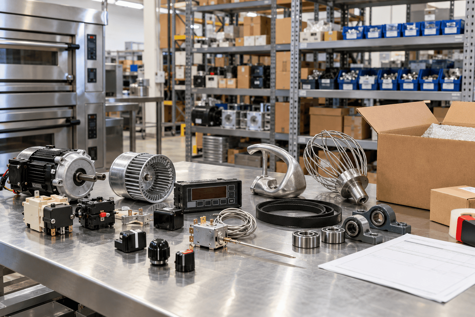 Where to Order Pizza Equipment Parts: A 2026 Buying Guide Pizza equipment replacement parts and shipping boxes on a workbench